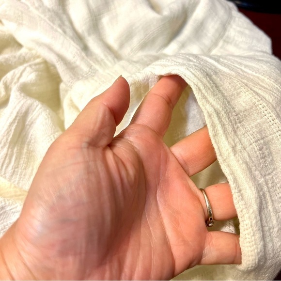 FASHION ON EARTH Ivory Boho gauze Tie front Swing Lagenlook midi pocket dress L - Picture 4 of 9